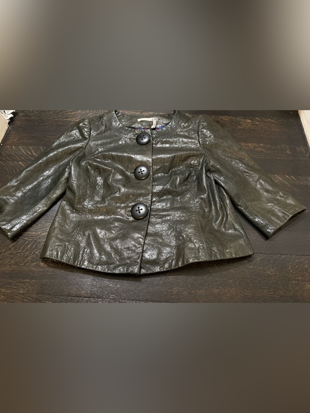 Classiques Entier Vintage Crinkled Leather Jacket Gray Bronze/ Crop Small Petite